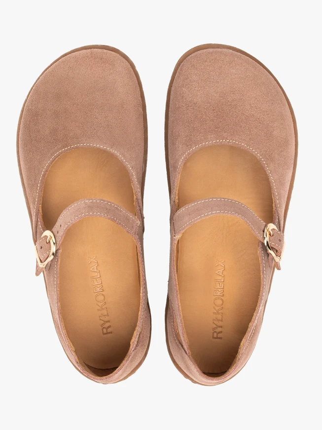 Lachsfarbene Barfuß-Ballerinas aus Veloursleder