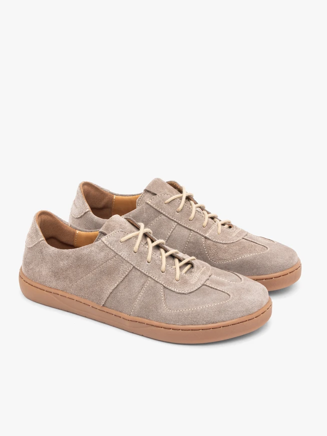 Barfuß Halbschuhe aus grauem Veloursleder