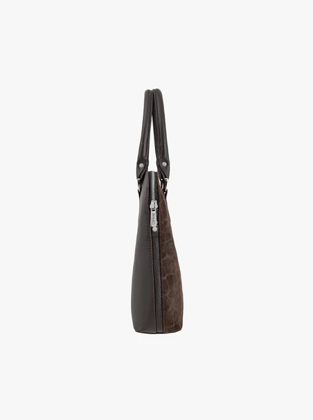 Brown laptop bag with a crocodile-skin pattern