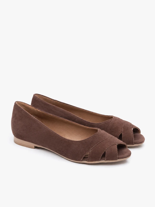 Braune Peep-Toe-Ballerinas
