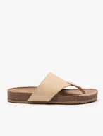 Beigefarbene Leder-Flip-Flops mit Verzierung