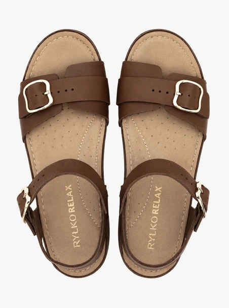 Brown sandals with a low wedge heel