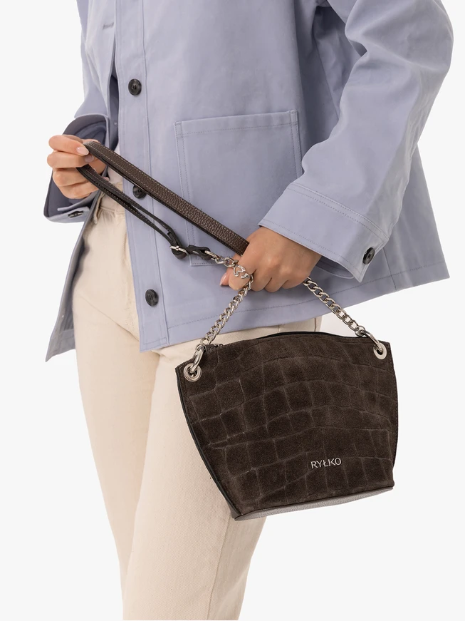 Dark brown crocodile-print handbag