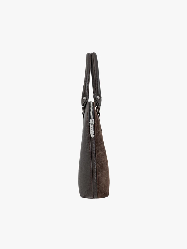 Brown laptop bag with a crocodile-skin pattern