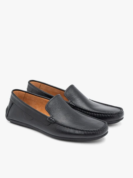 Black grain leather moccasins