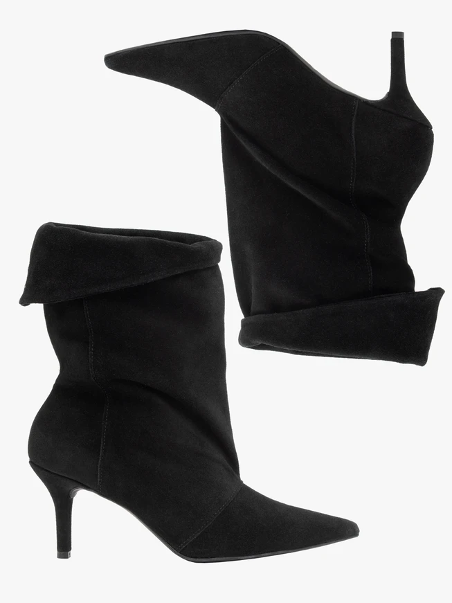 Schwarze Bowler-Stiefel mit hohem Stiletto