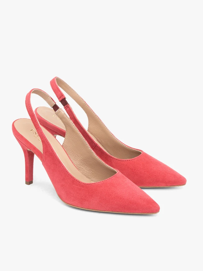 Rote Slingback-Pumps ohne Absatz