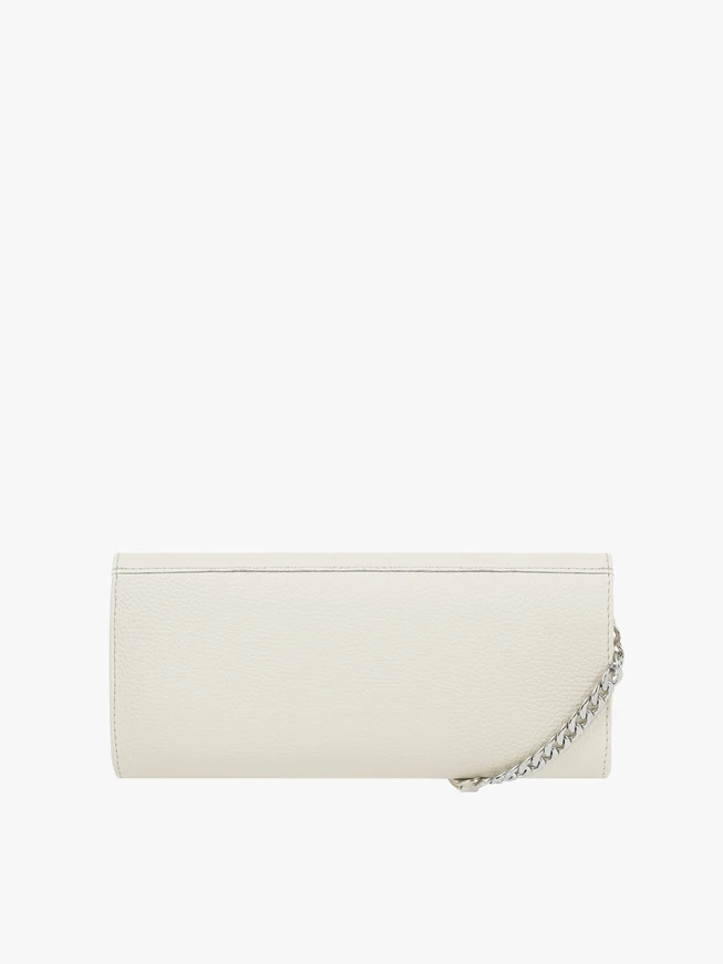 Beige oblong clutch bag with chain