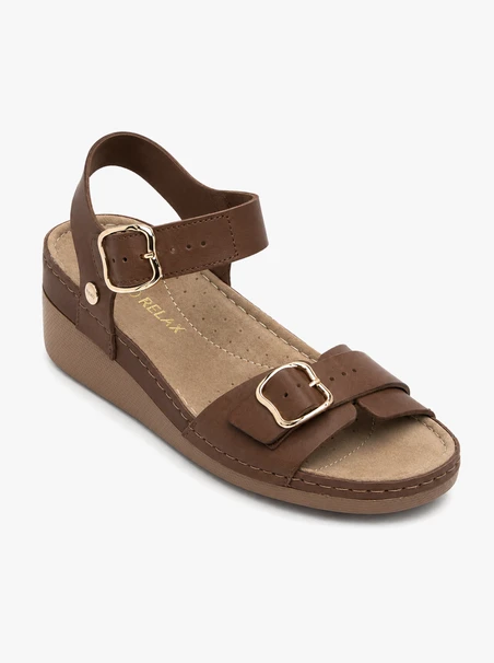 Brown sandals with a low wedge heel