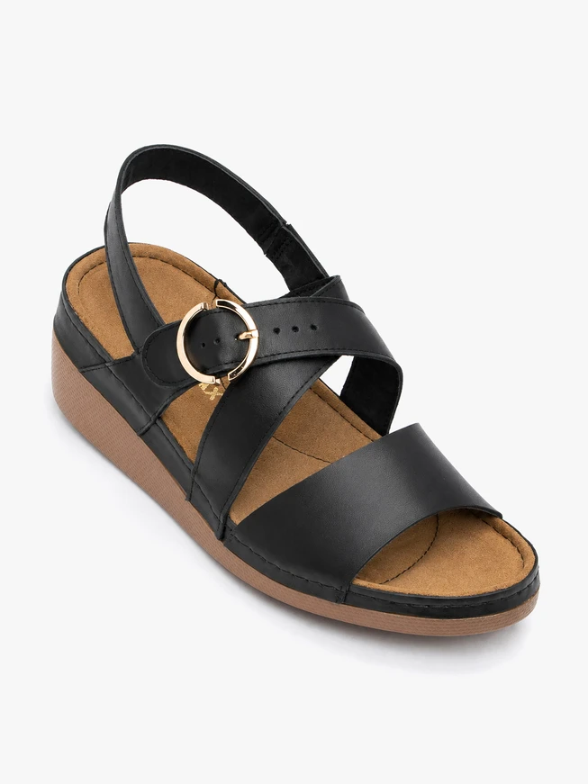 Black sandals on a low heel