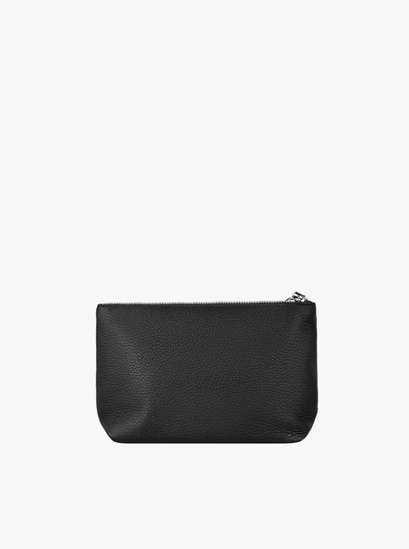 Black full-grain leather makeup bag