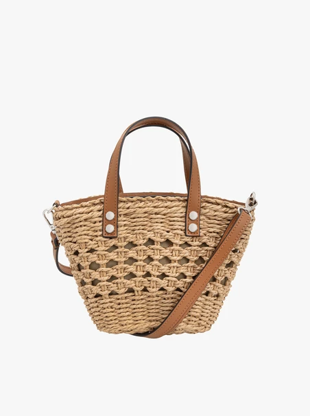 Beige and red basket handbag