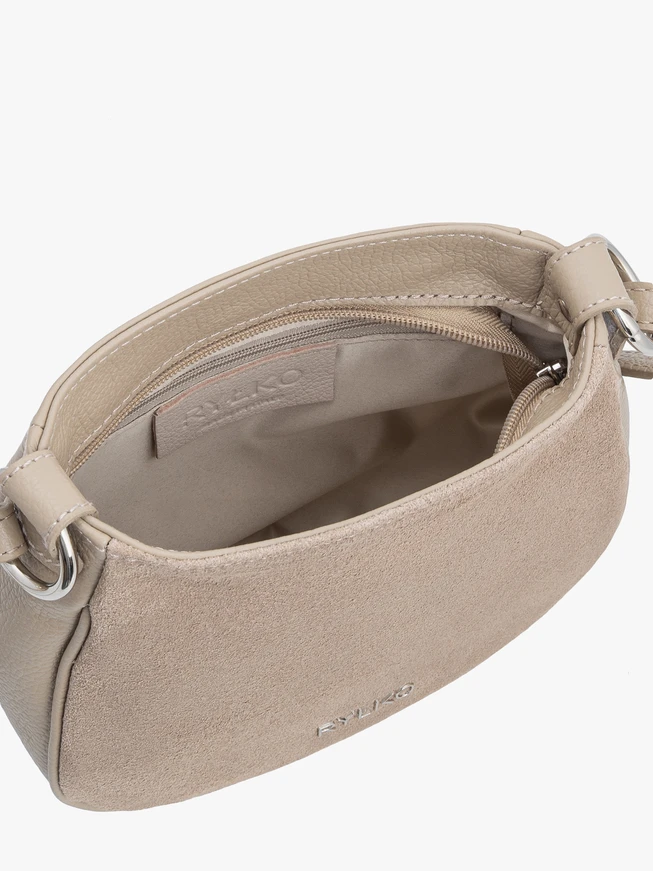 Beige leather and velour handbag