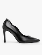 Black grain leather stiletto pumps