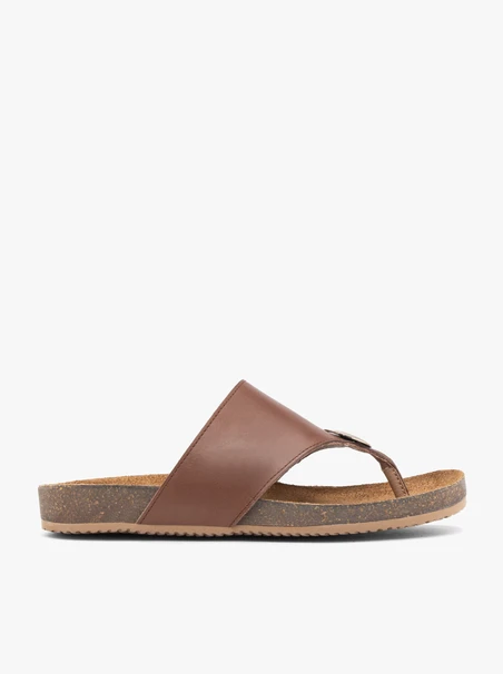 Brown leather flip flops with embellishment