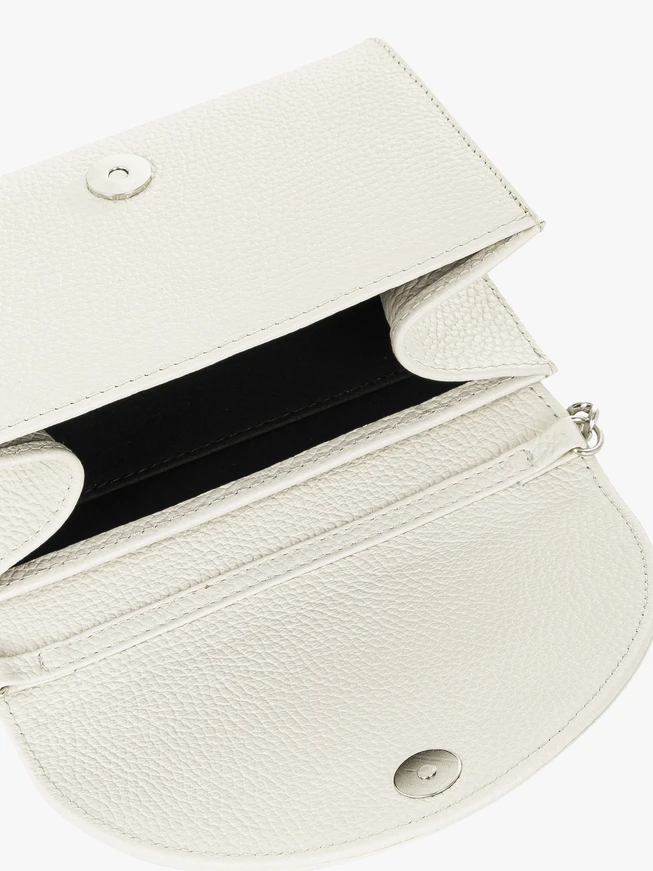 Cream leather clutch bag with chain