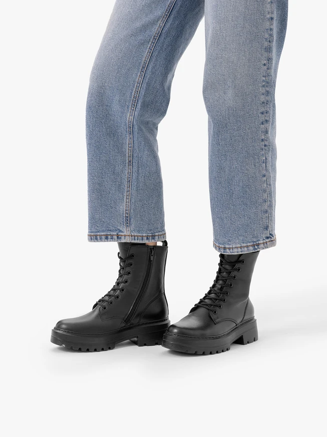 Black full-grain leather hiking boots