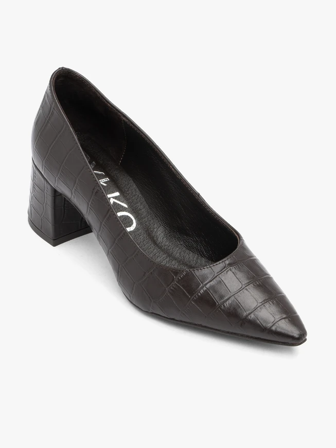 Dunkelbraune Pumps mit Krokodilleder-Optik