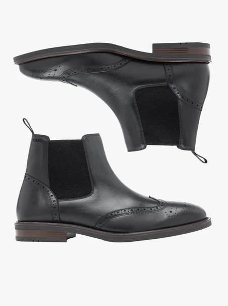 Black, insulated full-grain leather ankle boots