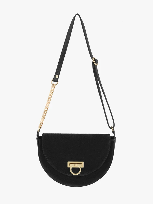 Schwarze Lederhandtasche mit Schnallenverschluss