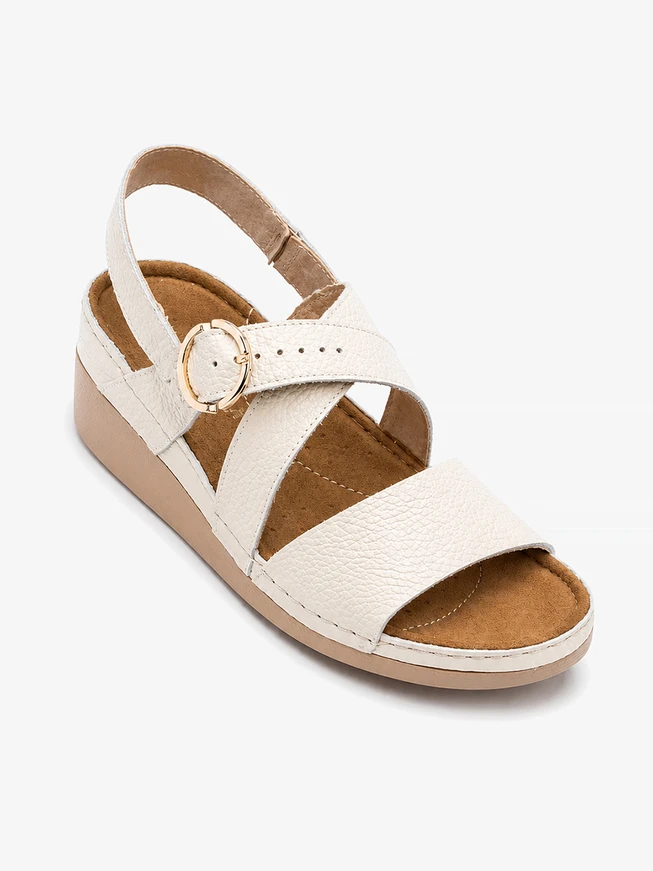 Cream sandals on a low heel