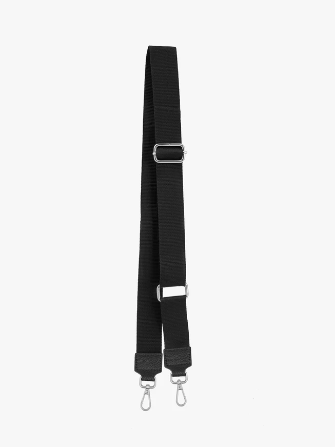 Black Bag Strap Leather and Fabric with Silver Elements
