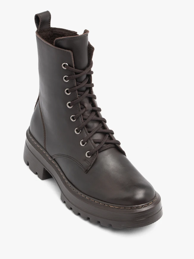 Dark brown full-grain leather hiking boots