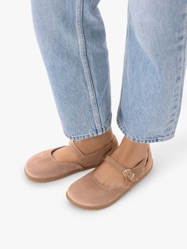 Lachsfarbene Barfuß-Ballerinas aus Veloursleder