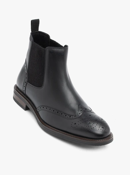 Black, insulated full-grain leather ankle boots