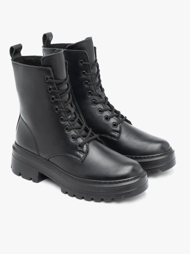 Black full-grain leather hiking boots