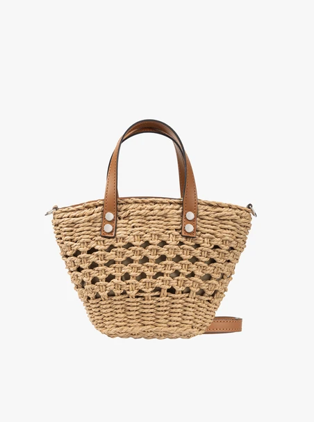 Beige and red basket handbag