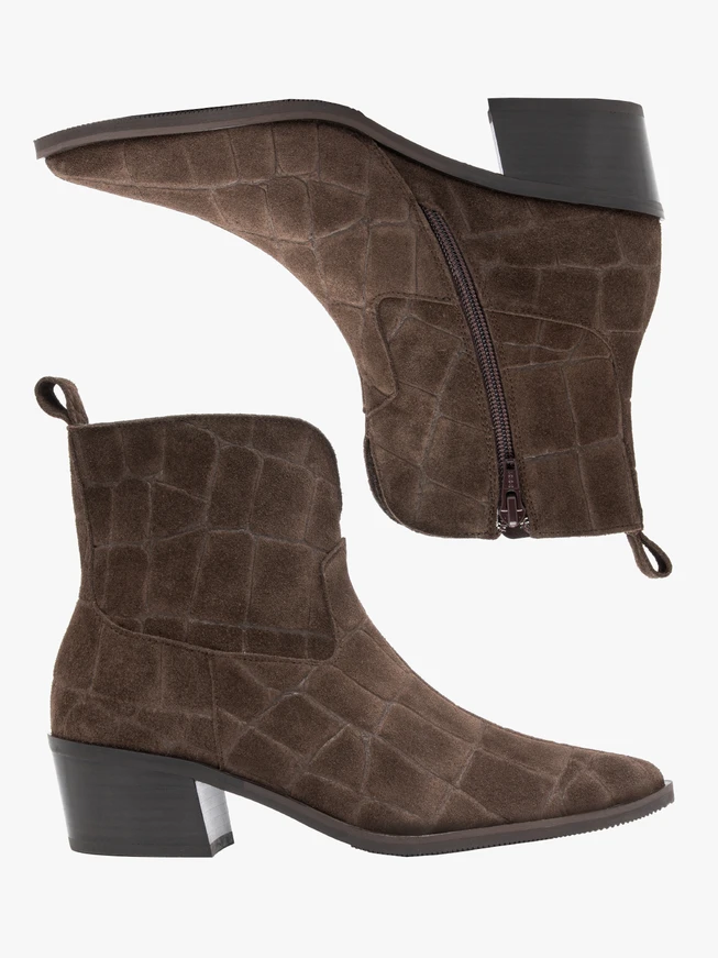 Brown crocodile leather print boots