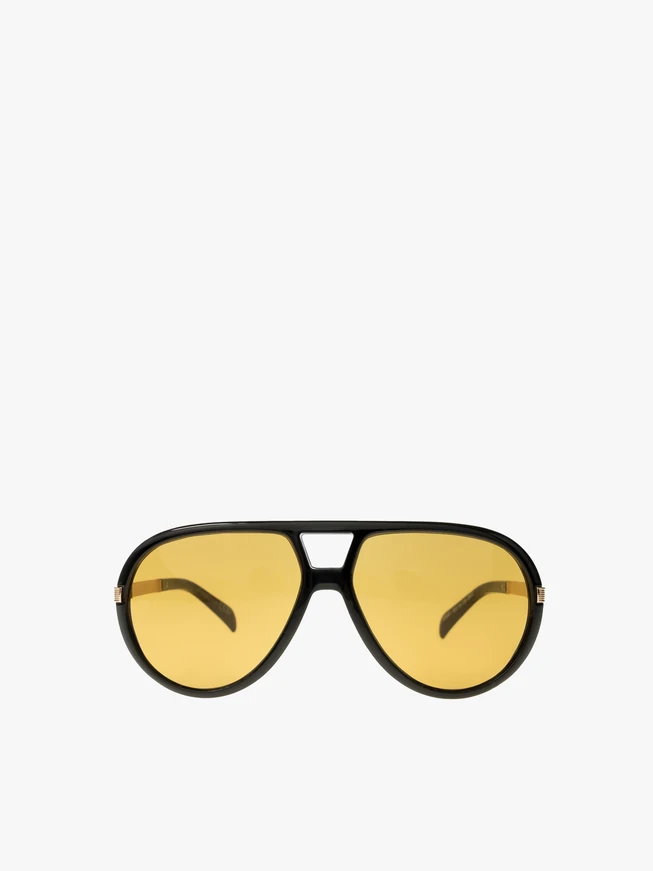 Black unisex aviator glasses with yellow lenses