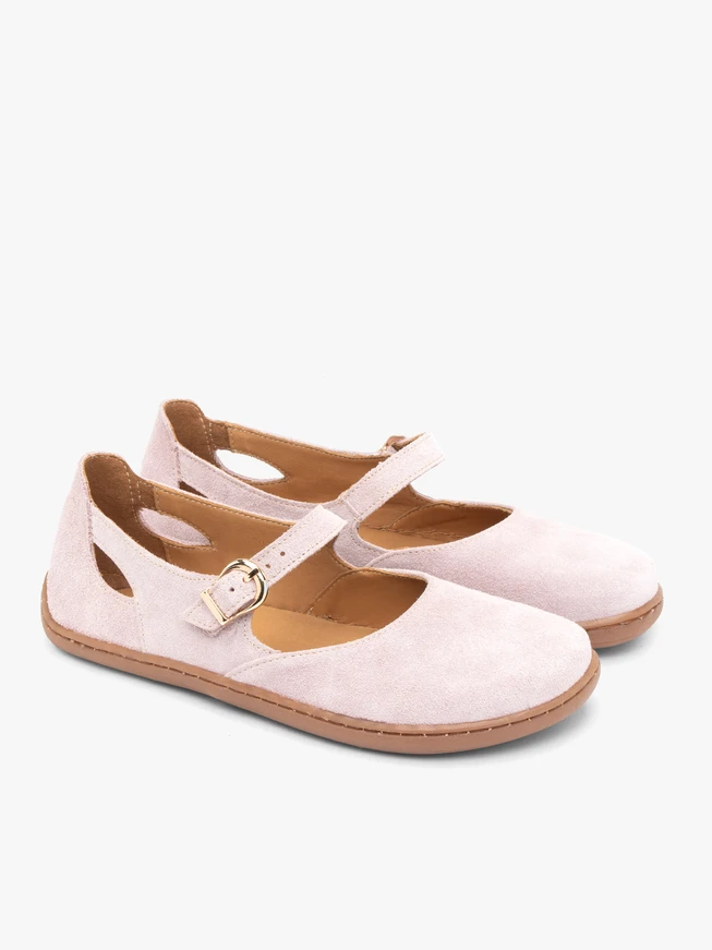 Rosa Barfuß-Ballerinas aus Veloursleder