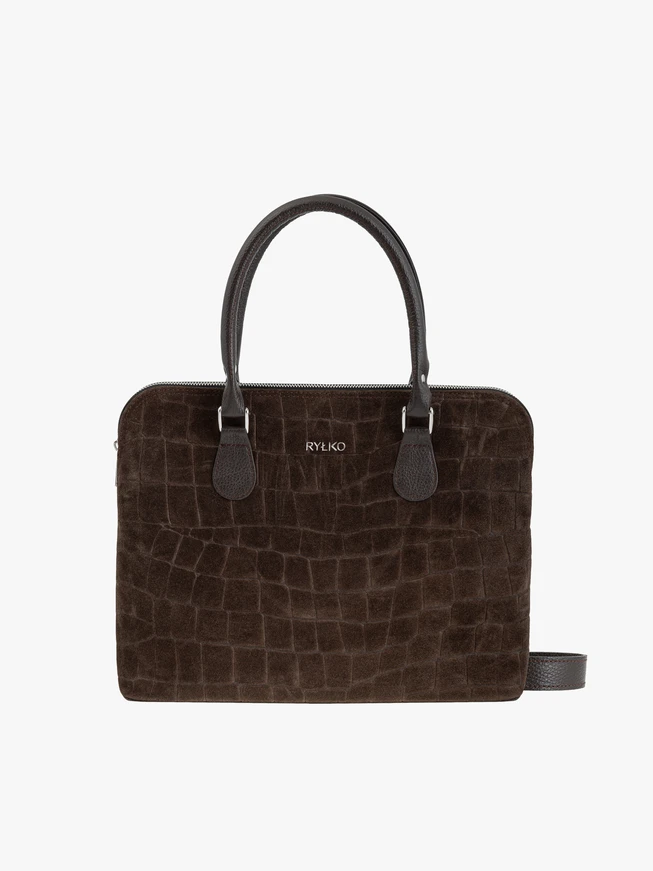 Brown laptop bag with a crocodile-skin pattern