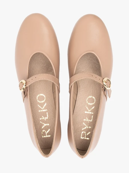 Beige Riemchen-Ballerinas