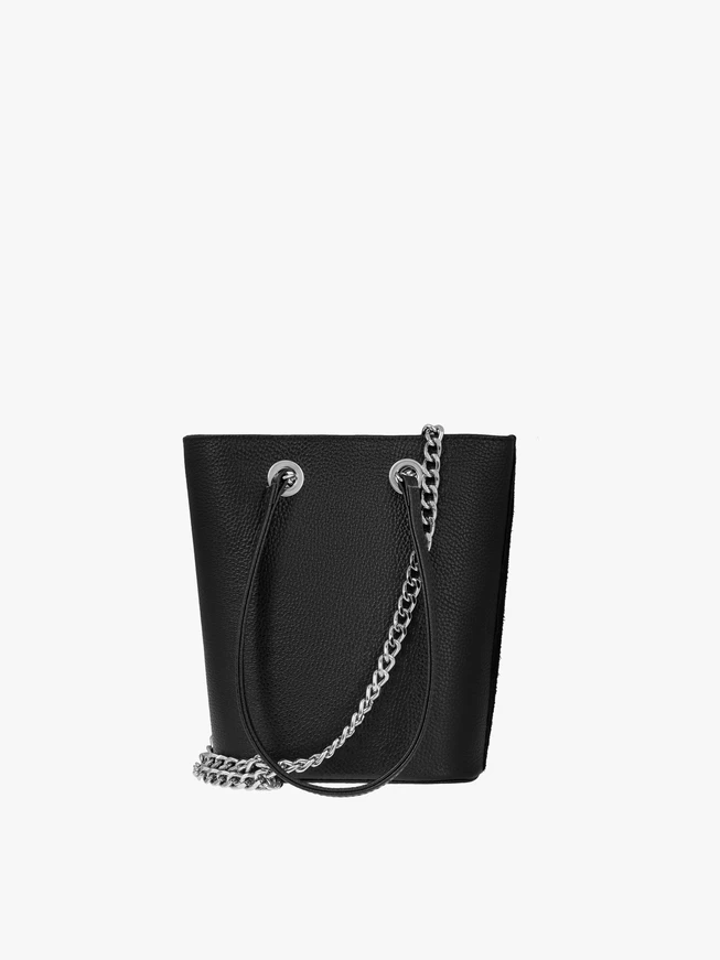 Schwarze Lederhandtasche mit Kette