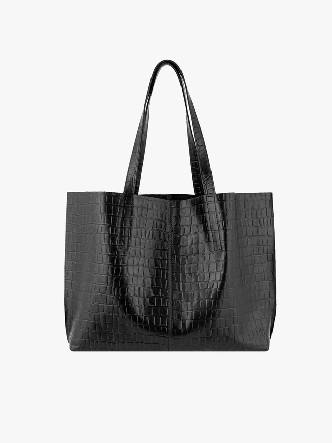 Schwarze Ledertasche im Krokodilleder-Look