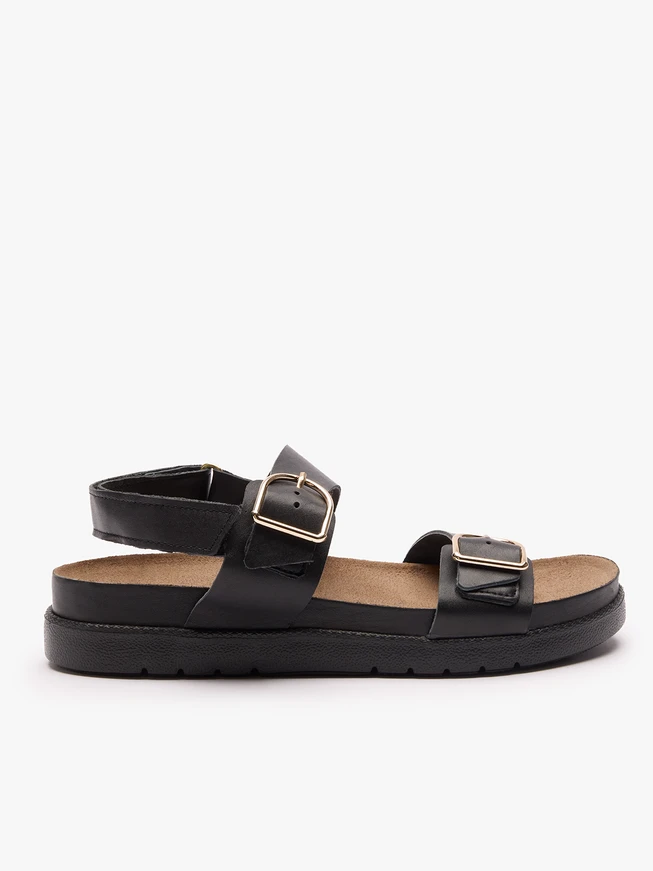 Schwarze Sandalen aus genarbtem Leder