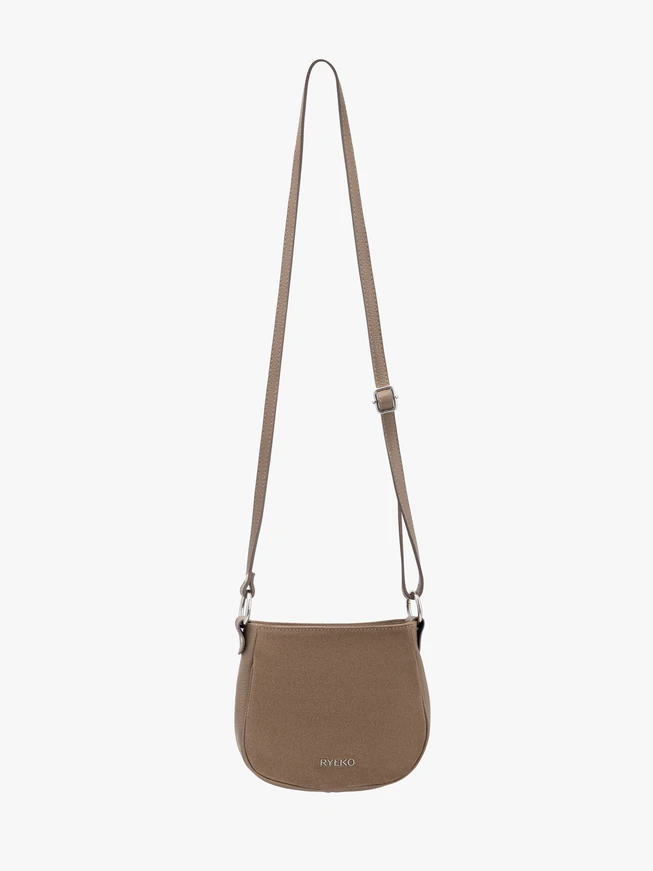 Dark beige leather and velour handbag