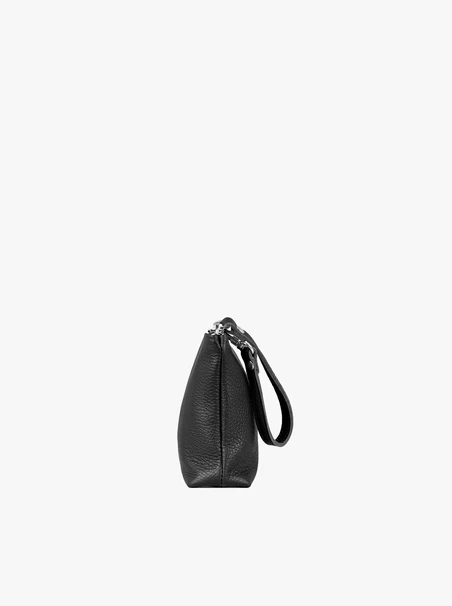 Black full-grain leather makeup bag