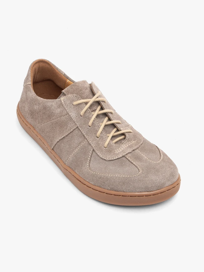 Barfuß Halbschuhe aus grauem Veloursleder