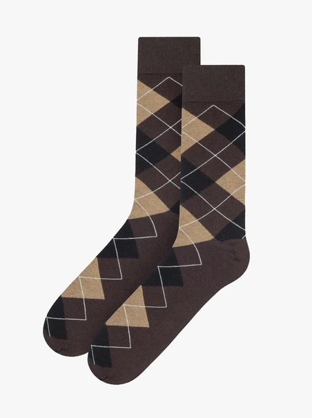 Brown cotton socks with a diamond pattern