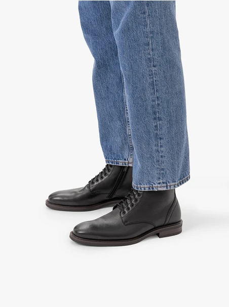Black grain leather boots