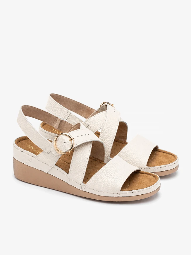 Cream sandals on a low heel