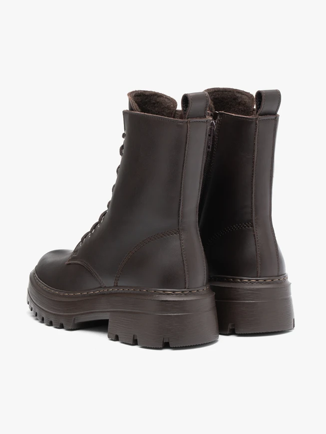 Dark brown full-grain leather hiking boots