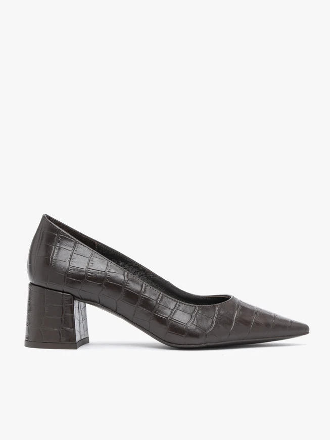 Dunkelbraune Pumps mit Krokodilleder-Optik