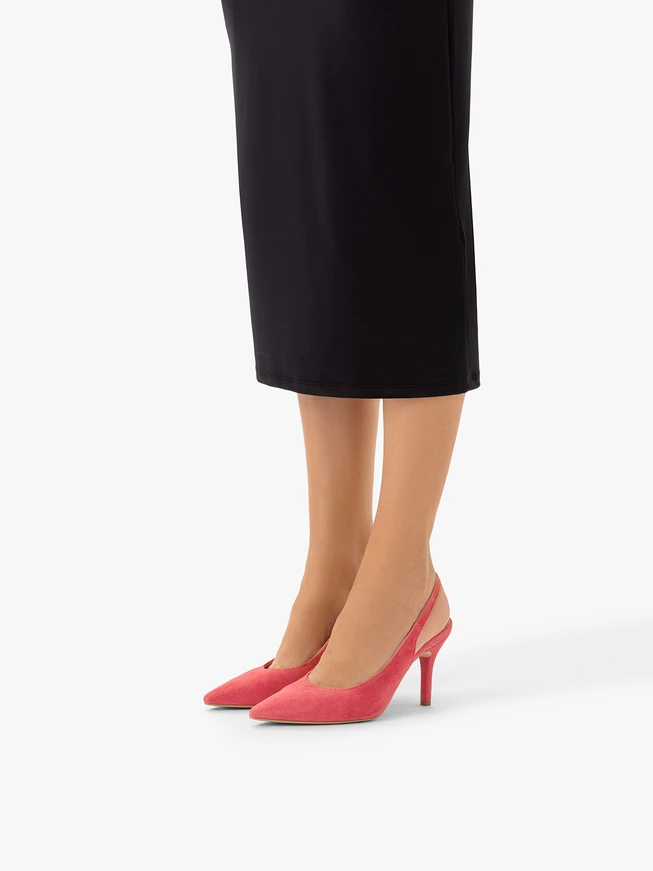 Red slingback heelless pumps