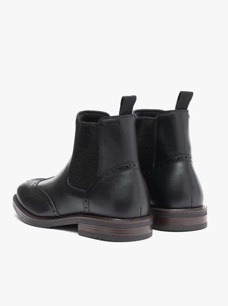 Black, insulated full-grain leather ankle boots