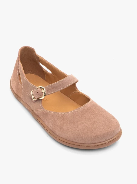 Lachsfarbene Barfuß-Ballerinas aus Veloursleder